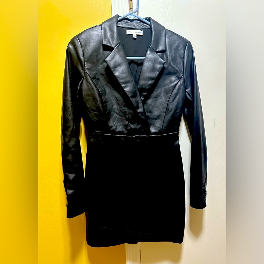 EXPRESS X NEGIN MIRSALEHI BLACK FAUX LEATHER MINI DRESS (0)